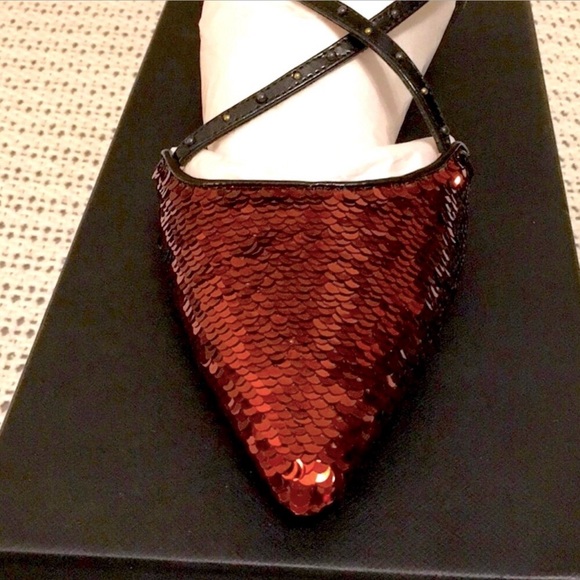 π₯Coach Flats Ruby Red Sequins Rivets Suds SlingBack Sz 9 NIB! Retails $350 π₯Ώπ₯Ώ - Picture 3 of 7